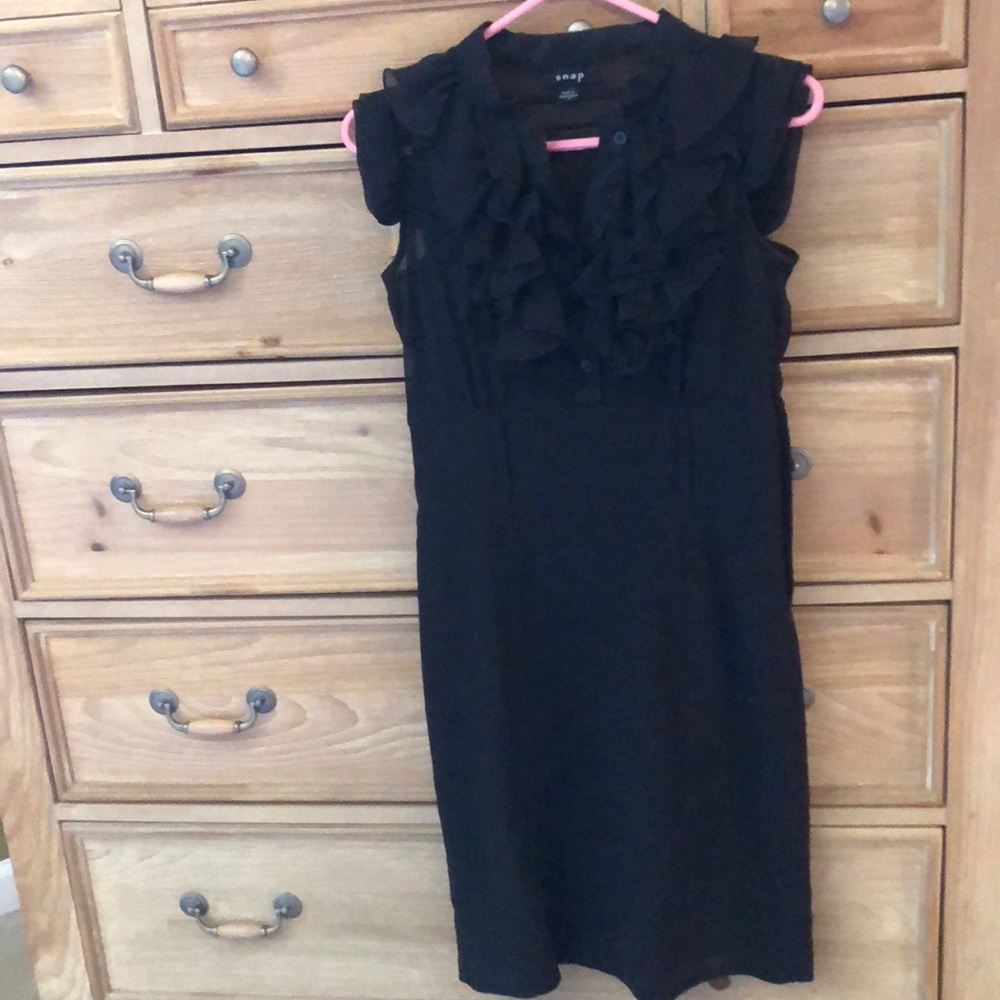 Belted Black bodycon dress with ruffled detail top size 7